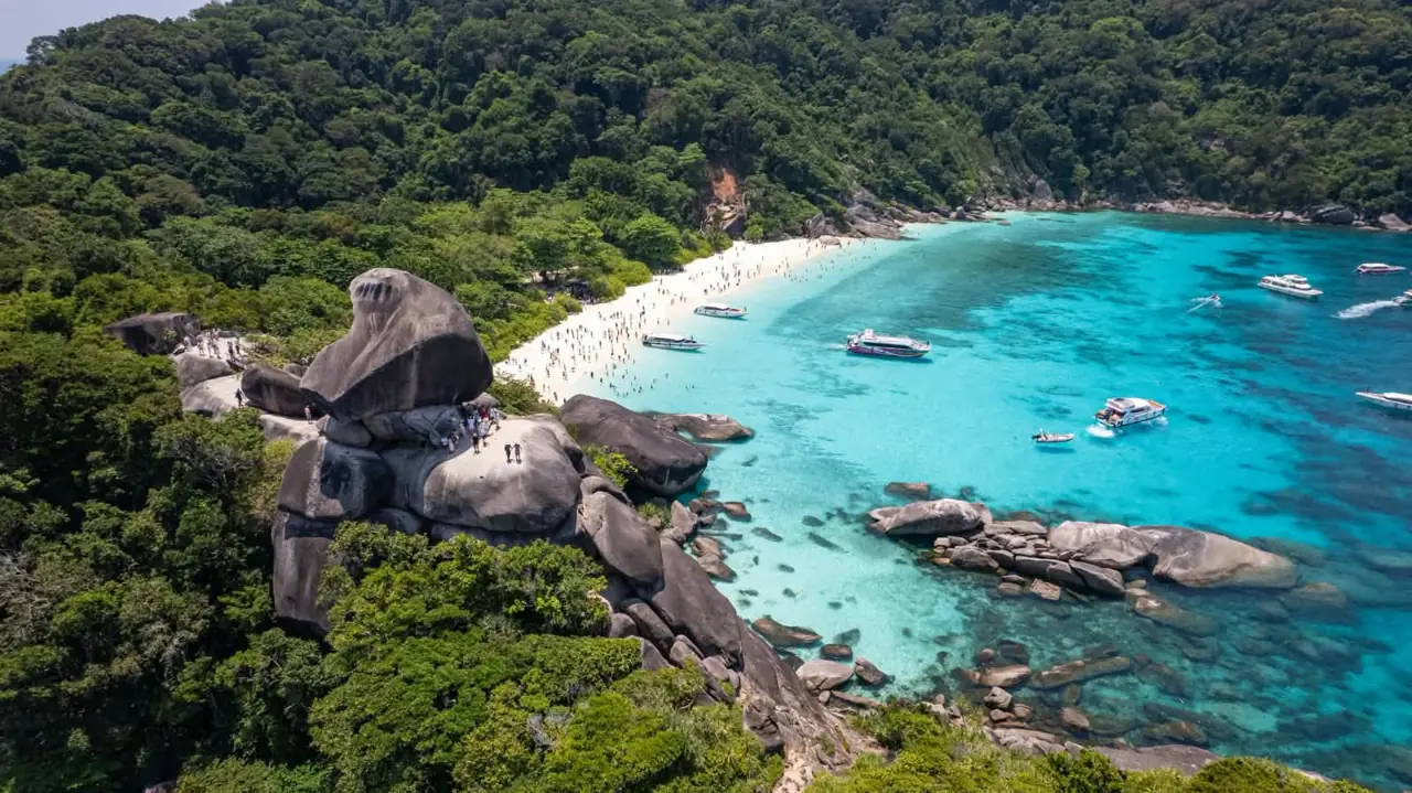 Turquoise bay and rocky shore on the Similan Islands