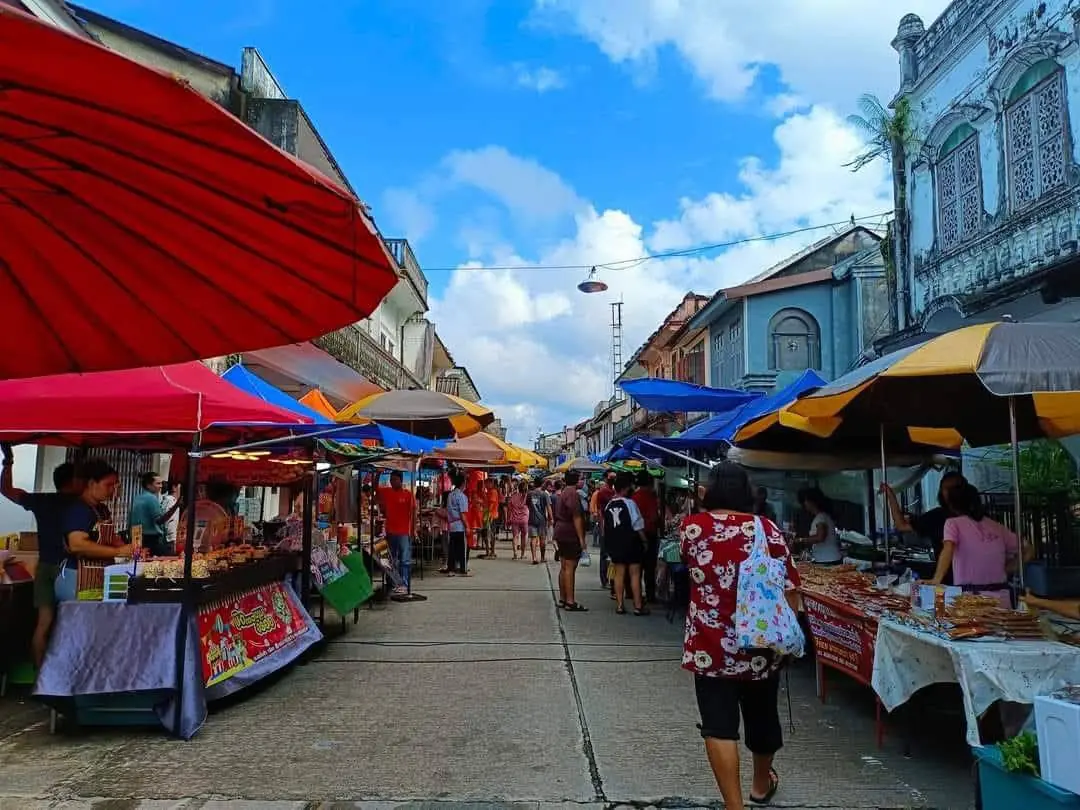 Market stalls along a Takua Pa Old Town street