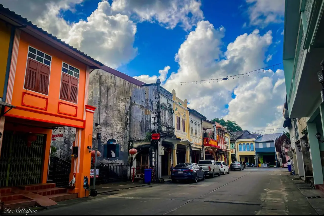 Colourful old shophouses in Takua Pa
